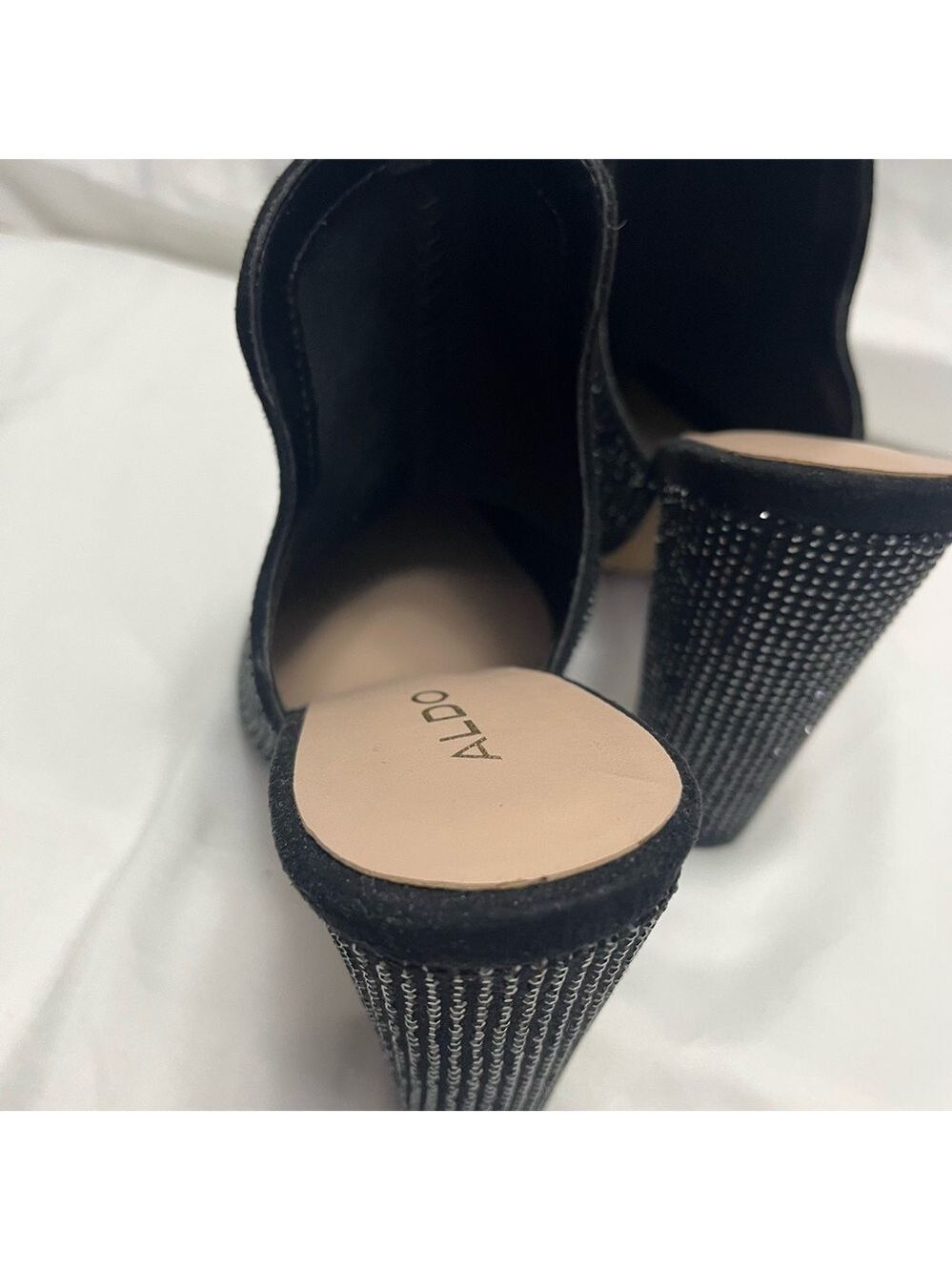 Aldo Rhinestone Crystal Embellished Mules Heels Black 7.5 - Picture 7 of 12